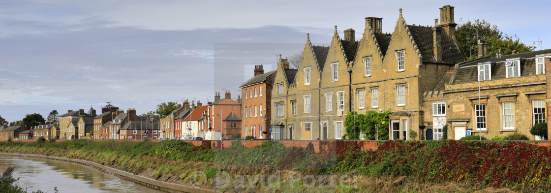 "The North Brink architecture, river Nene, Wisbech town, Cambridgeshire,..." stock image