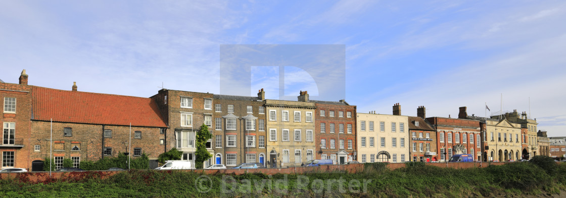 "The North Brink architecture, river Nene, Wisbech town, Cambridgeshire,..." stock image