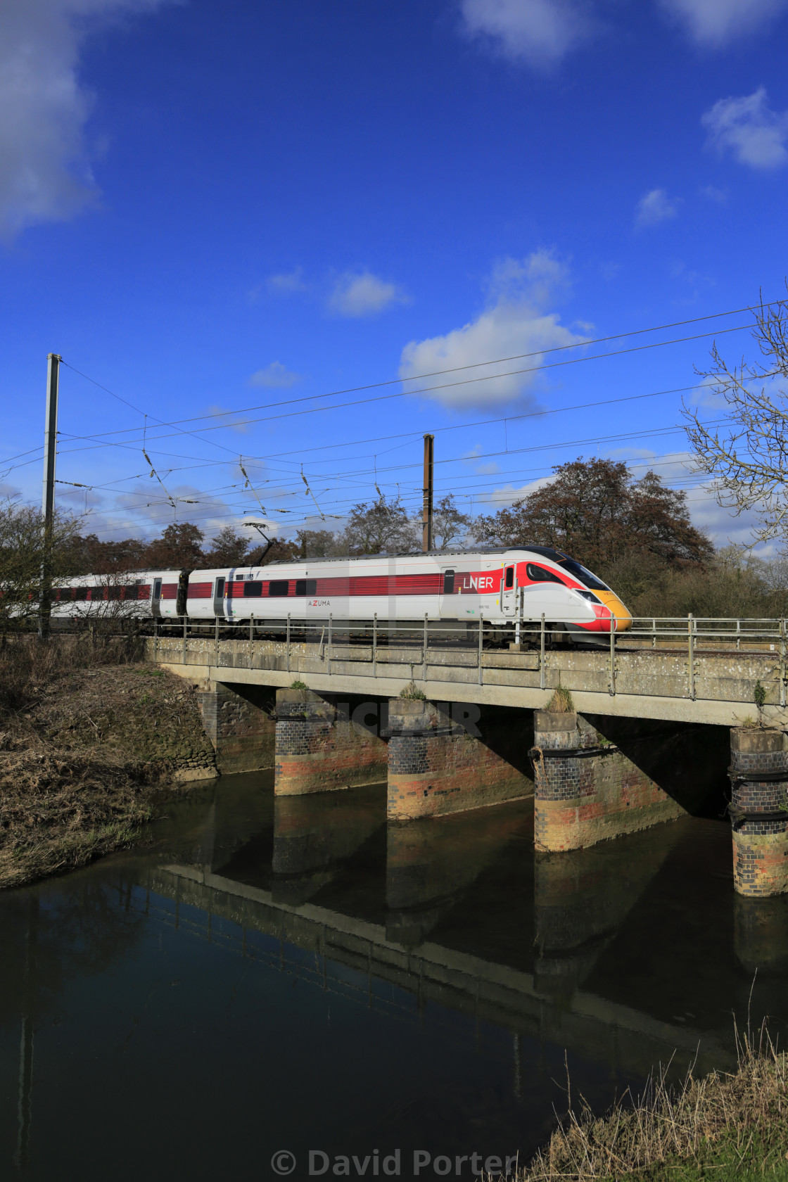 "LNER Azuma train, Class 800, East Coast Main Line Railway, Newark on Trent,..." stock image