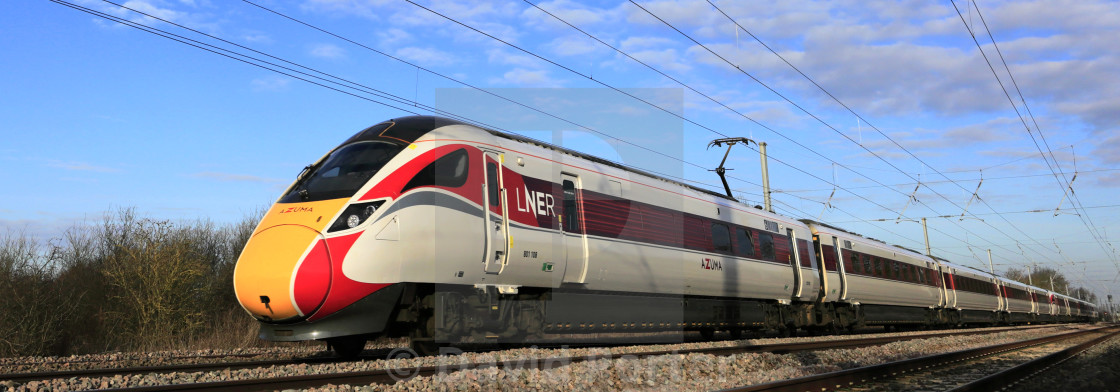 "LNER Azuma train, Class 800, East Coast Main Line Railway, Newark on Trent,..." stock image