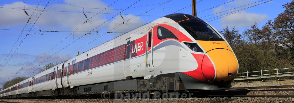 "LNER Azuma train, Class 800, East Coast Main Line Railway, Newark on Trent,..." stock image