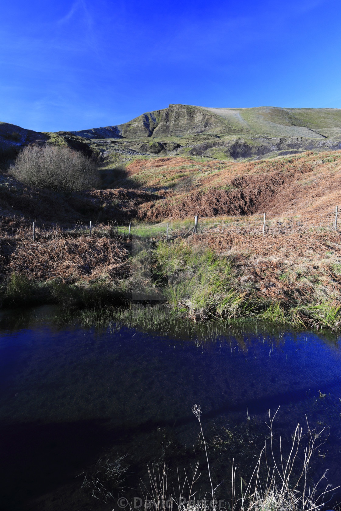 "View of Mam Tor hill, Castleton valley, Derbyshire, Peak District National..." stock image