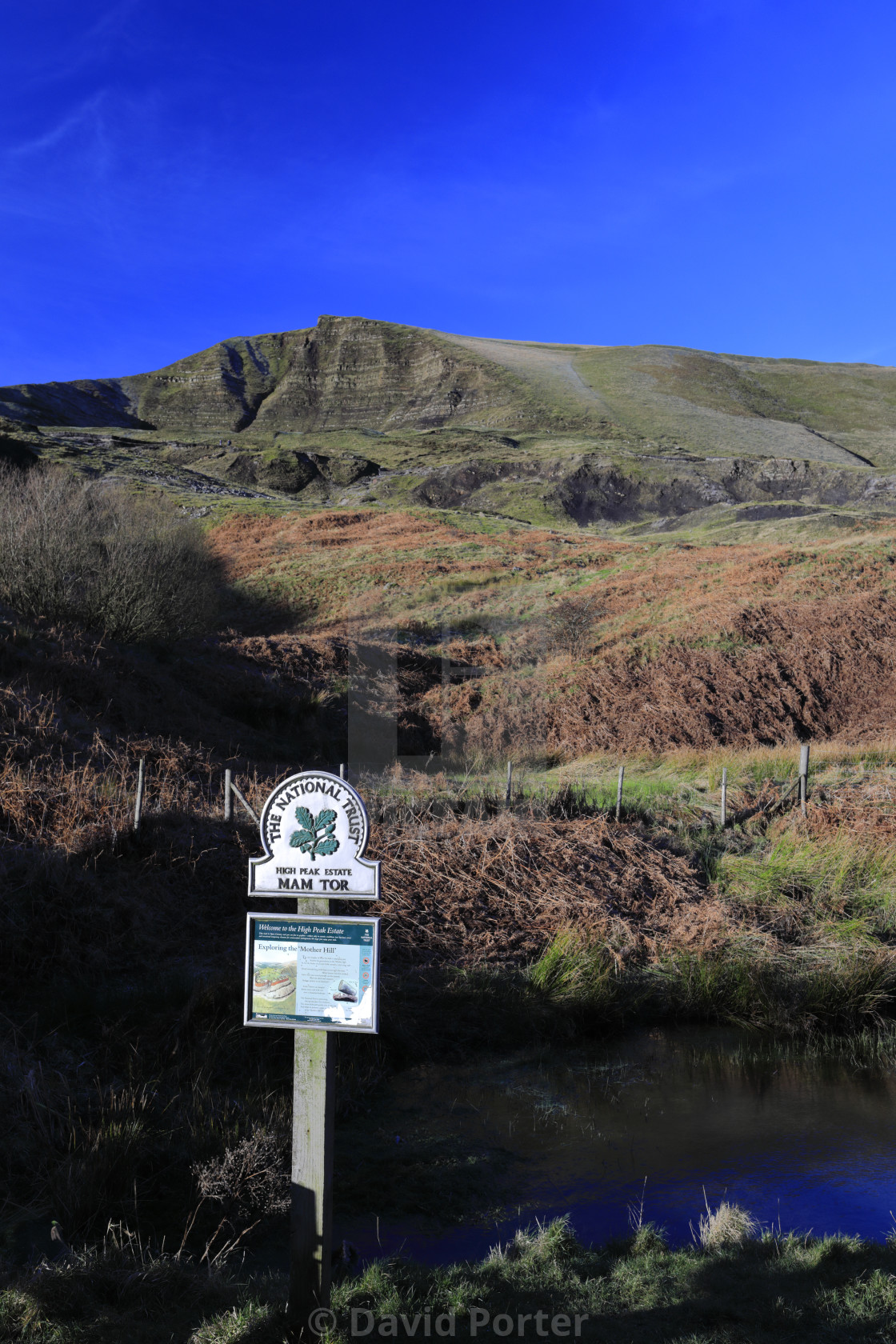 "View of Mam Tor hill, Castleton valley, Derbyshire, Peak District National..." stock image