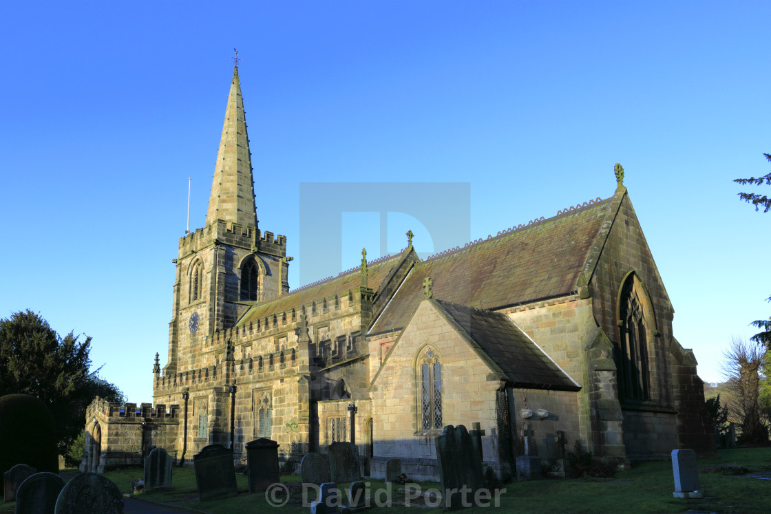 "St Michaels church, Hathersage village, Derbyshire, Peak District National..." stock image