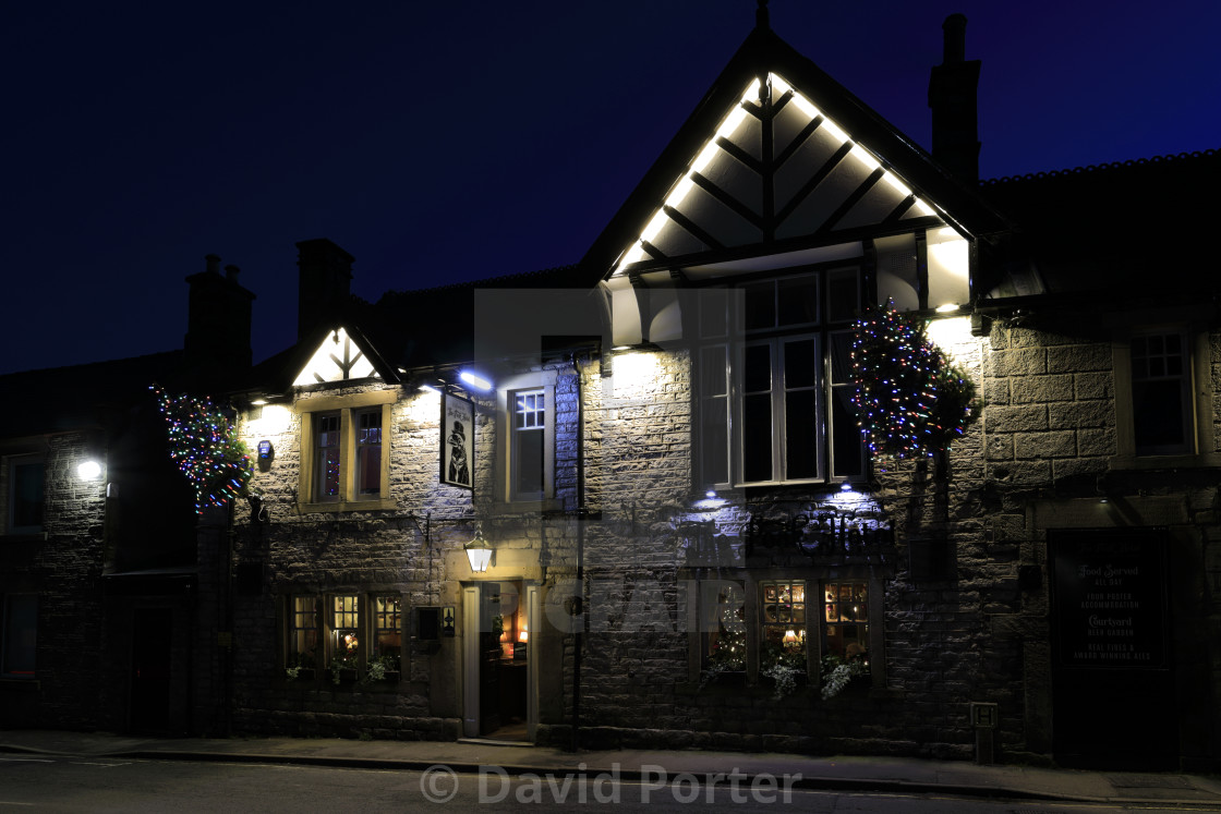 "The Peak Hotel, Castleton village, Derbyshire, Peak District National Park,..." stock image