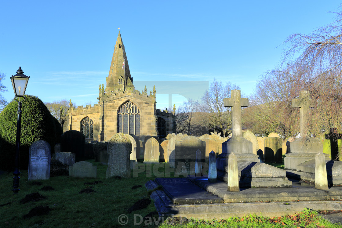 "St Peters church, Hope village, Derbyshire, Peak District National Park,..." stock image