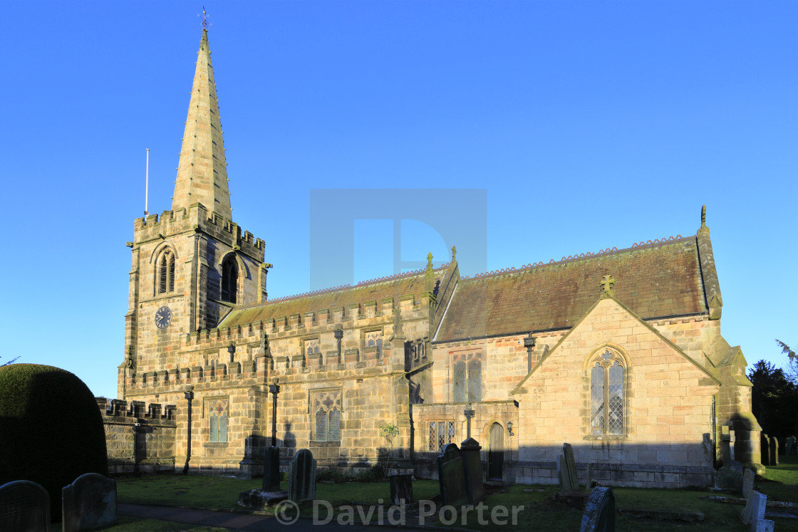 "St Michaels church, Hathersage village, Derbyshire, Peak District National..." stock image