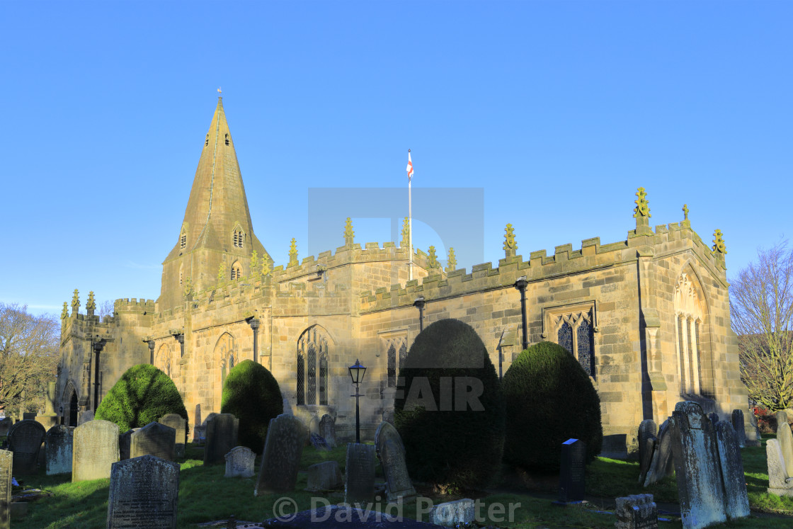 "St Peters church, Hope village, Derbyshire, Peak District National Park,..." stock image