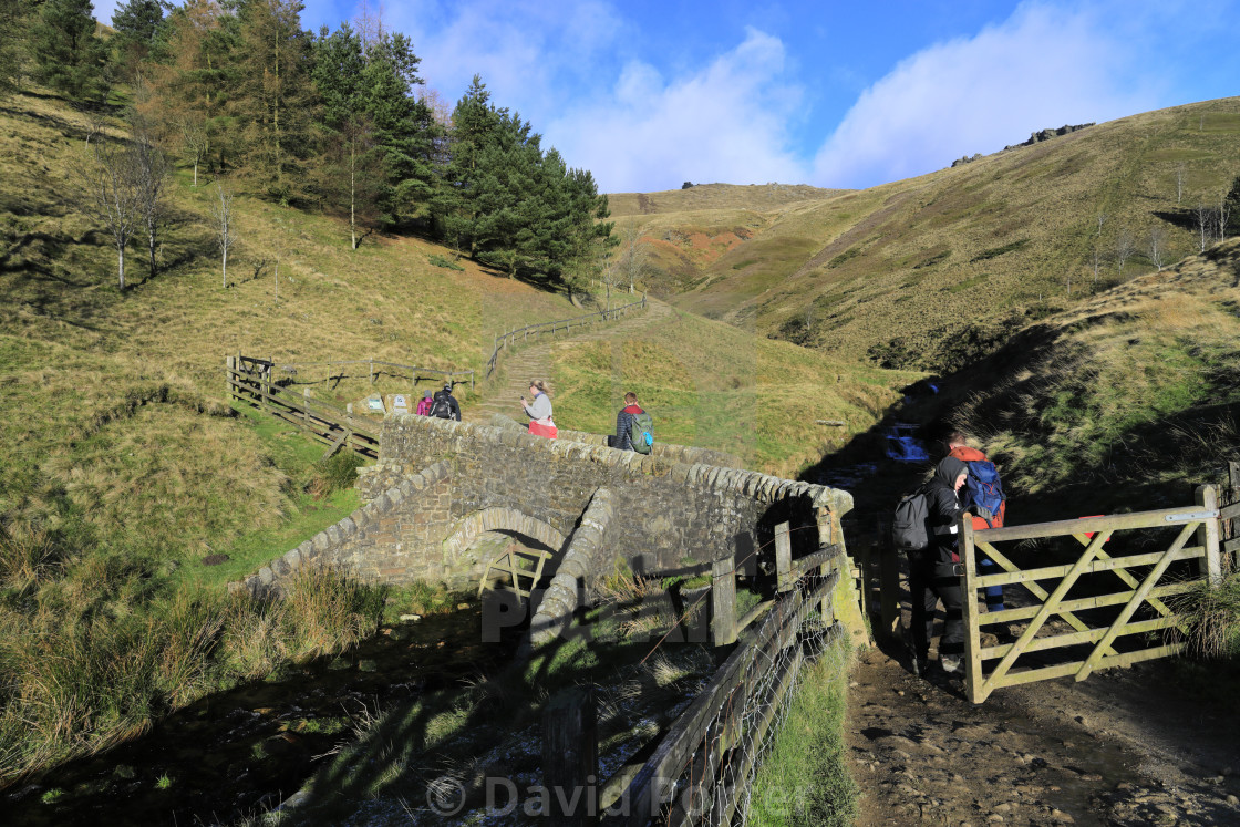 "View of the Jacobs Ladder footpath, Kinder Scout, Derbyshire, Peak District..." stock image