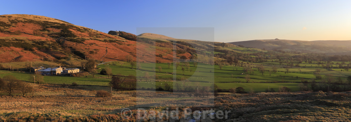 "View of the Castleton valley from Mam Tor, Derbyshire, Peak District National..." stock image