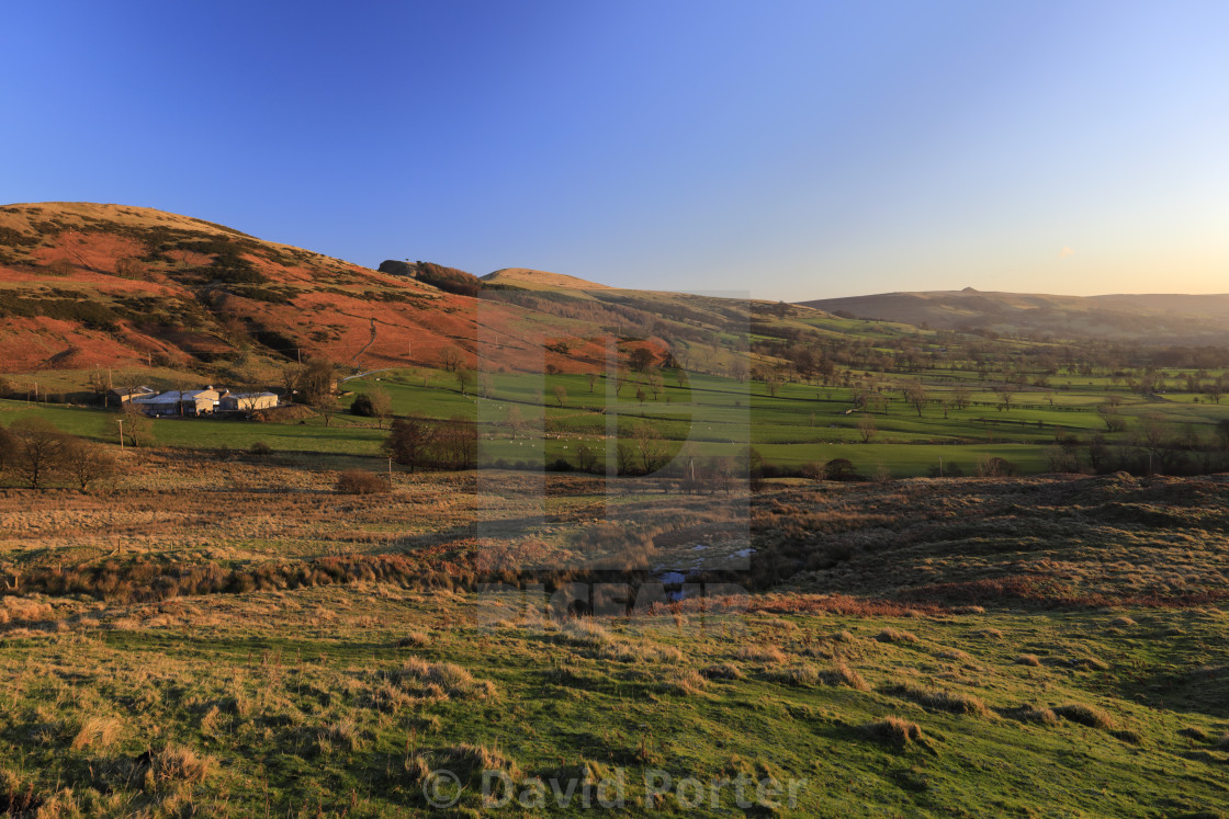 "View of the Castleton valley from Mam Tor, Derbyshire, Peak District National..." stock image