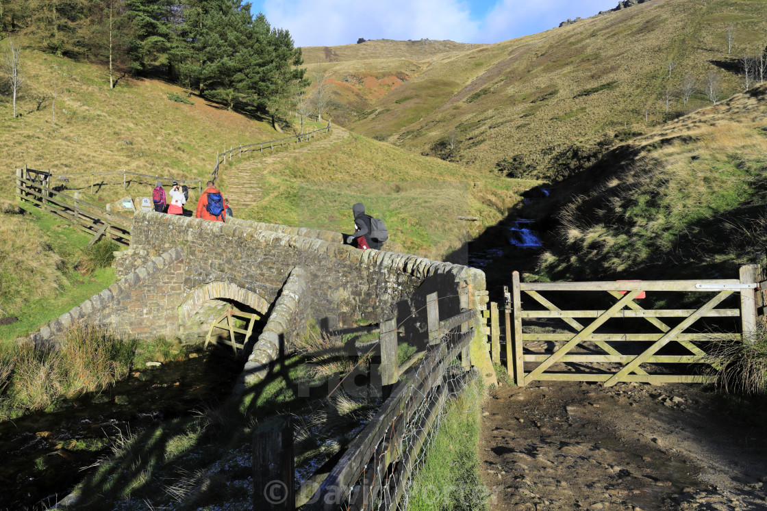 "View of the Jacobs Ladder footpath, Kinder Scout, Derbyshire, Peak District..." stock image