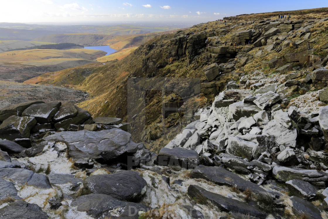 "A frozen Kinder Downfall waterfall, Kinder Scout, Pennine Way, Peak District..." stock image