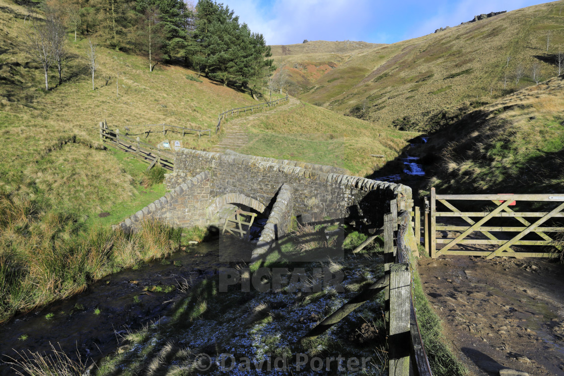 "View of the Jacobs Ladder footpath, Kinder Scout, Derbyshire, Peak District..." stock image