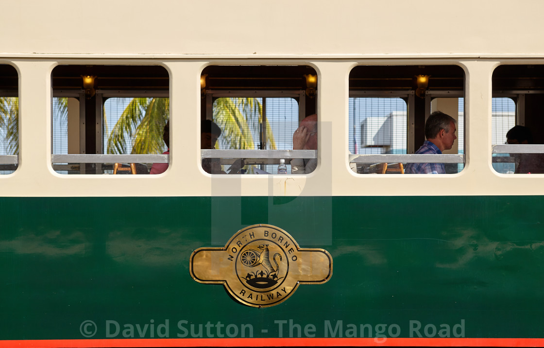 "Exterior of the train carriage and logo of the North Borneo Railway at..." stock image