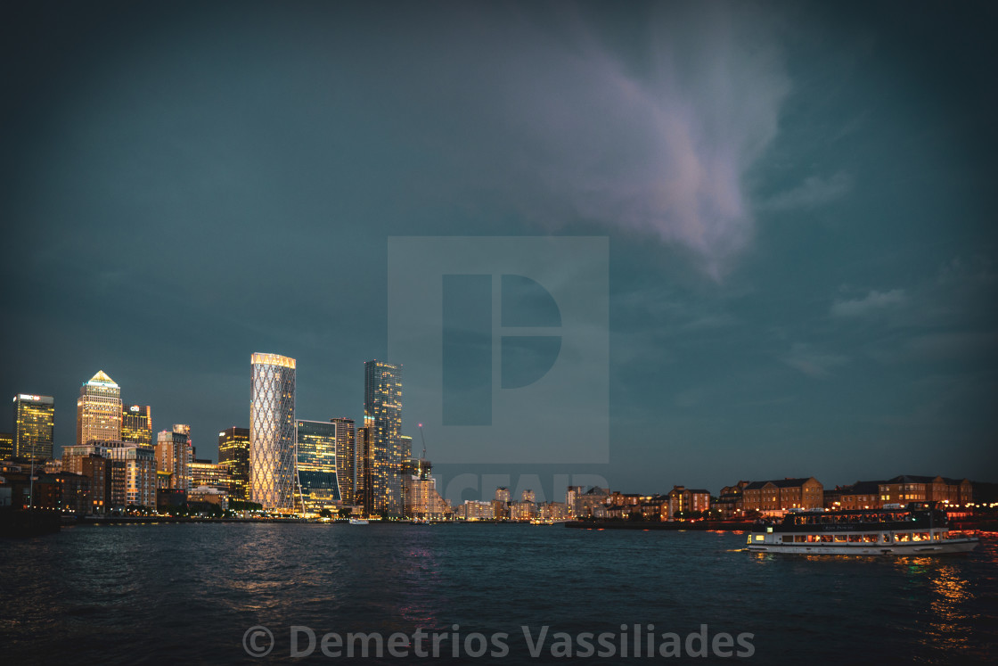 "Canary Wharf Summer Twilight" stock image