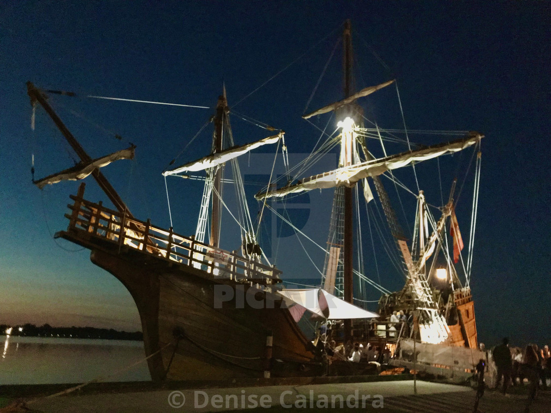 "NAO Trinidad Replica Docked" by Denise Calandra - $17.60 "NAO Trinidad Replica Docked" stock image