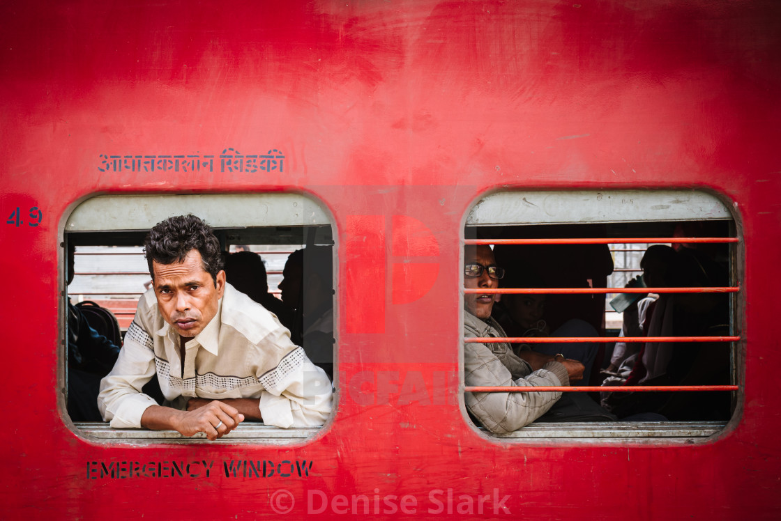 "Varanasi train passenger" by Denise Slark - £31.00 "Varanasi train passenger" stock image