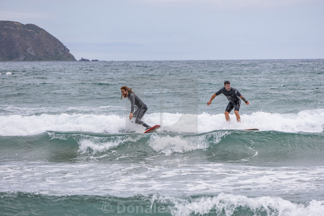 "Titahi Bay Surfers" by Donaleen Shiell - $12.59 "Titahi Bay Surfers" stock image