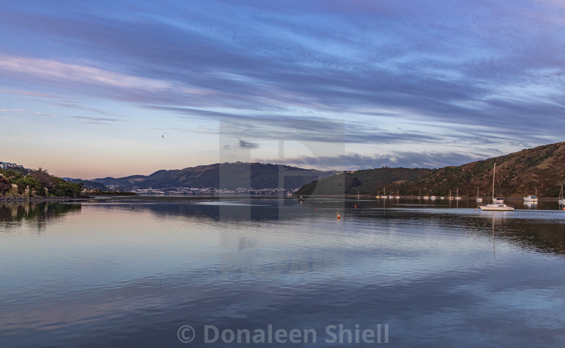 "Porirua Harbour at Sunrise" by Donaleen Shiell - $12.59 "Porirua Harbour at Sunrise" stock image