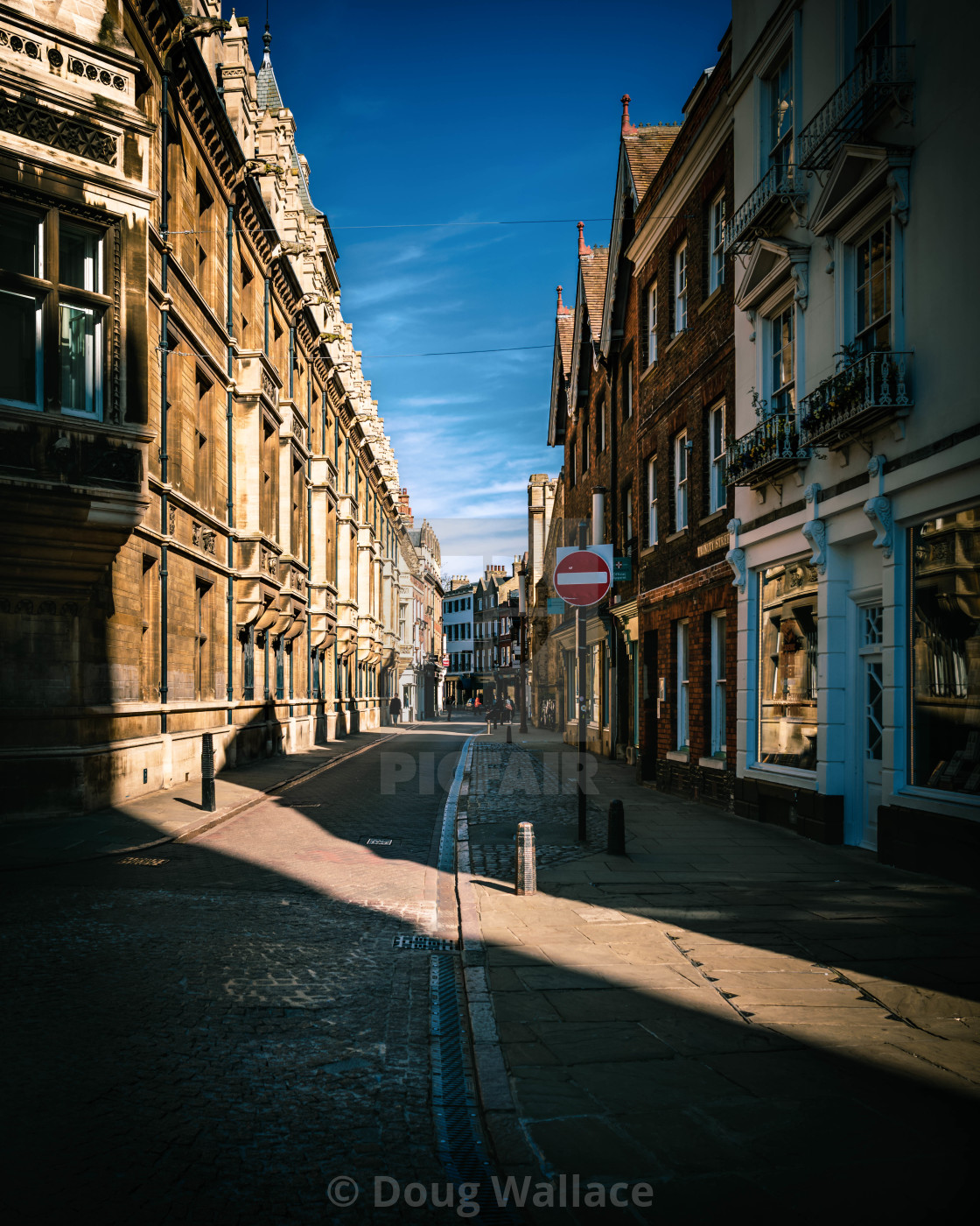 "Sunrise, Trinity Street, Cambridge UK." stock image