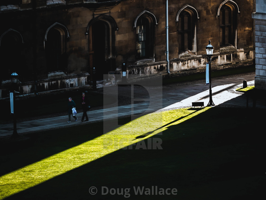 "Sun shining through King's College, University of Cambridge UK." stock image