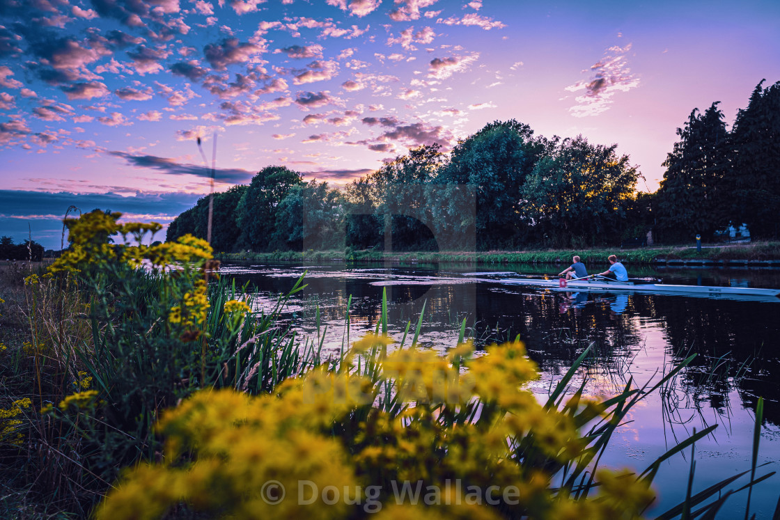 "Rowing on the River Cam, Blue hour." stock image