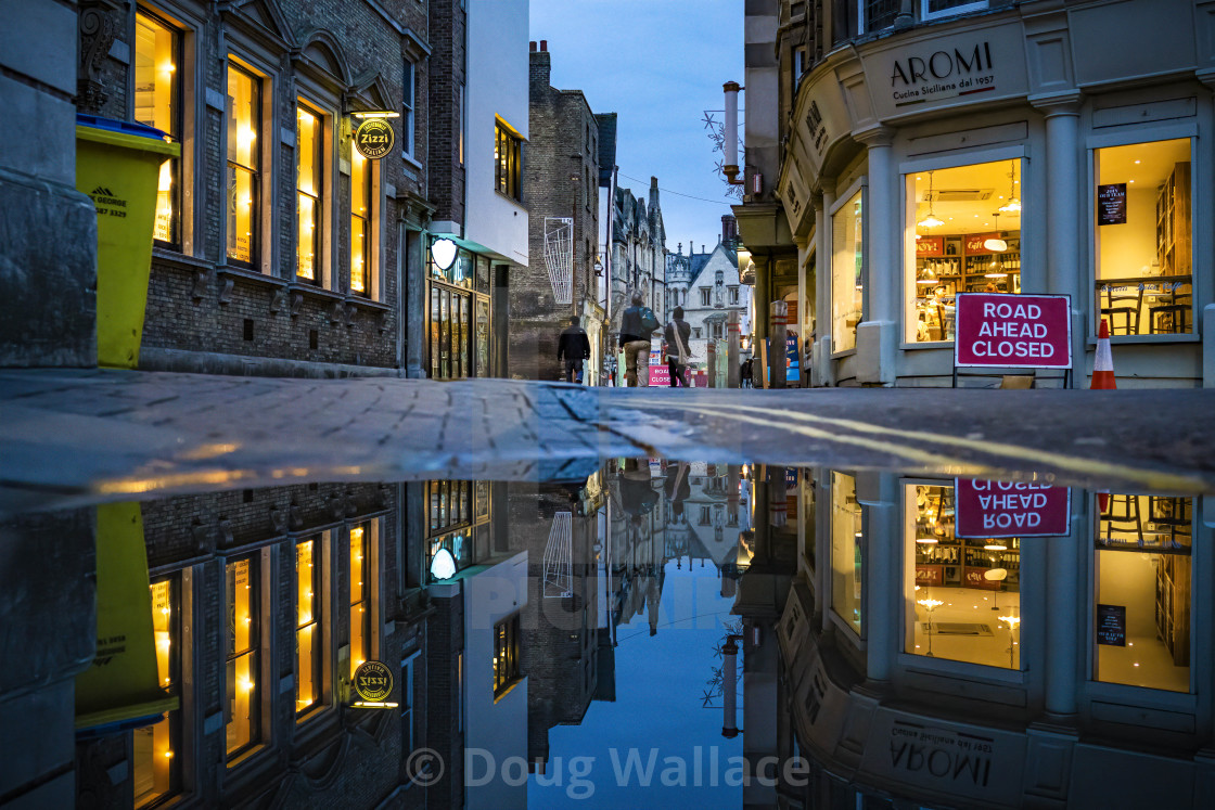 "Night Reflections, Wheeler Street Cambridge UK." stock image