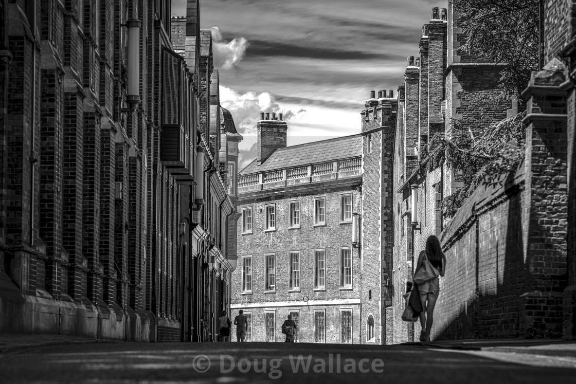 "Silver Street in Black and White, Cambridge UK." stock image