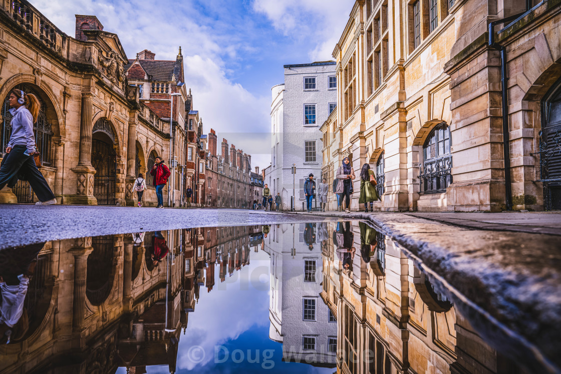 "Reflections from Pembroke Street, Cambridge UK." stock image