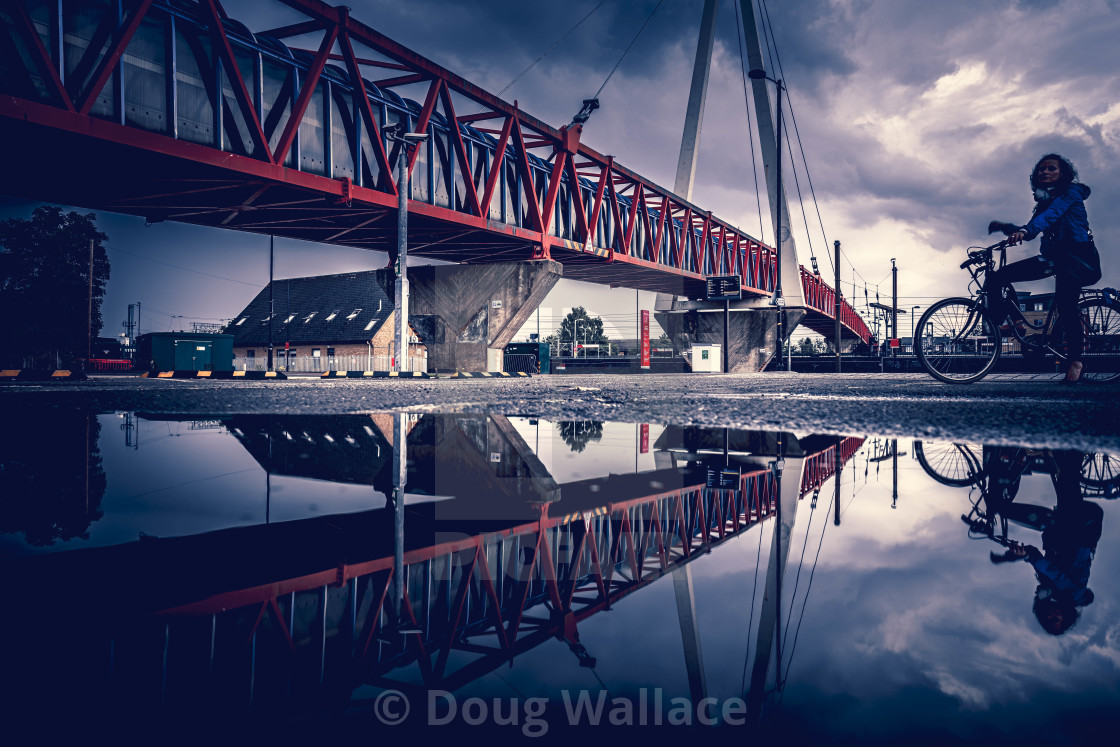 "Moody Reflections from Cycle Bridge, Cambridge South Train Station." stock image