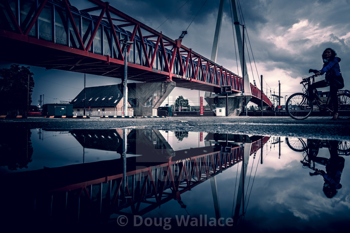 "Moody Reflections from Cycle Bridge next to Cambridge South Train Station." stock image