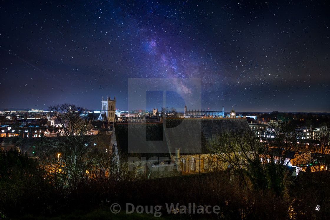 "Milky Way Over King's College, University of Cambridge UK." stock image