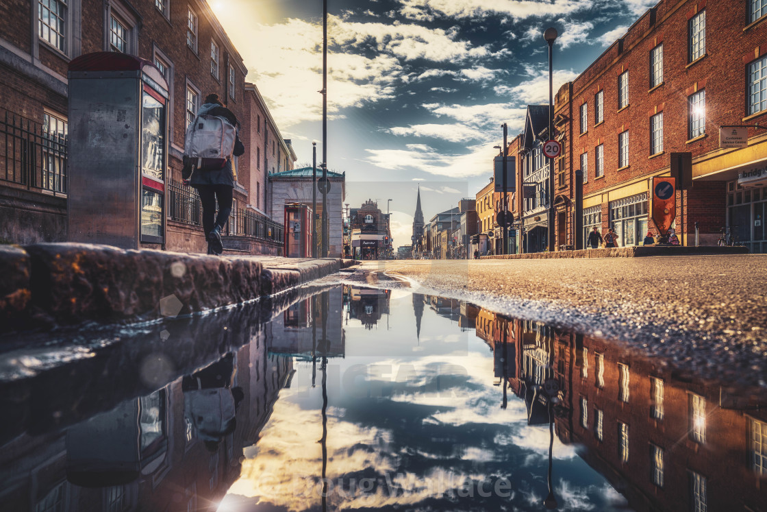 "Reflections from Regent Street, Cambridge UK." stock image