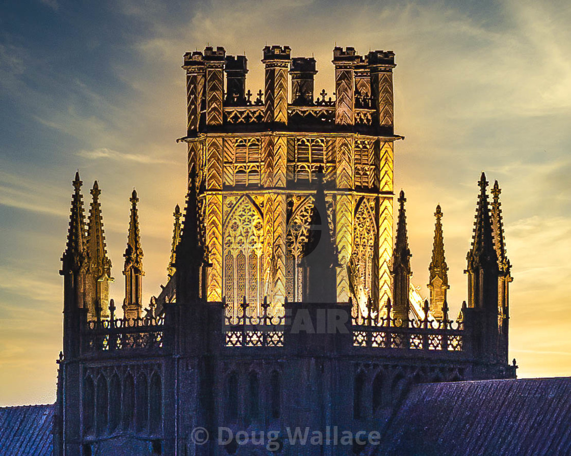 "Sunset on The Octagon Tower of Ely Cathedral, UK." stock image