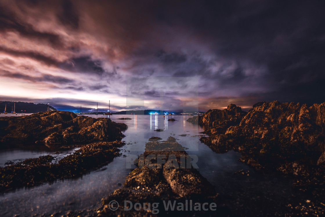 "A nightscape from Cawsand Beach, Cornwall UK." stock image