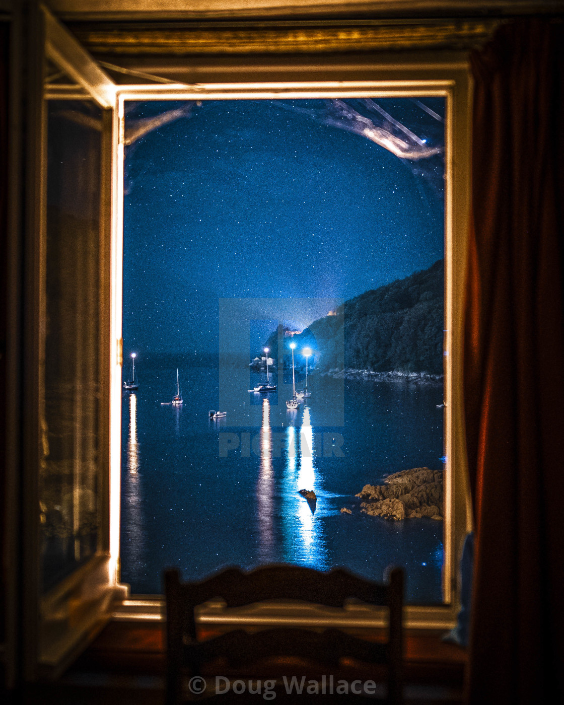 "A room with a view by night." stock image