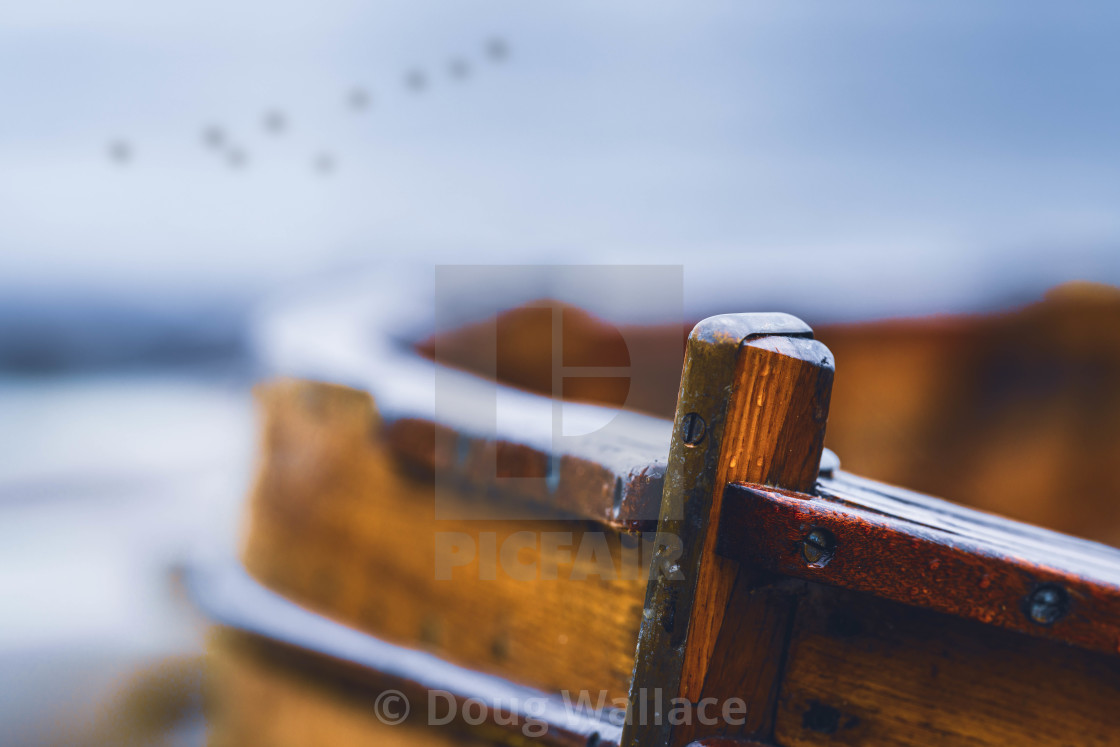 "A wooden boat from Cawsand beach, Cornwall UK." stock image