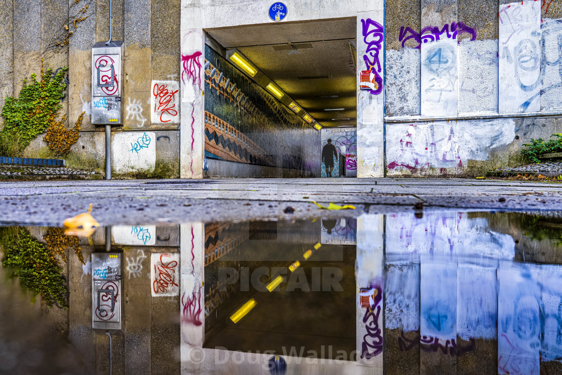 "Reflections from East Road Subway, Cambridge UK." stock image