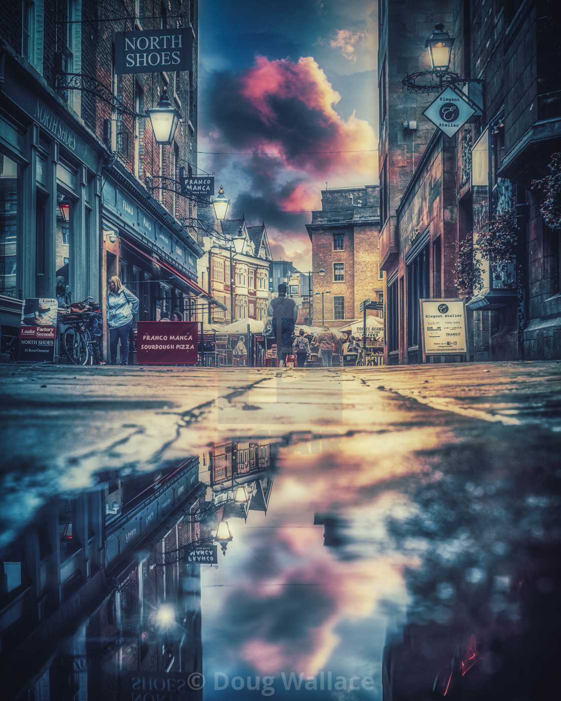 "Reflections from Rose Crescent, Cambridge UK." stock image