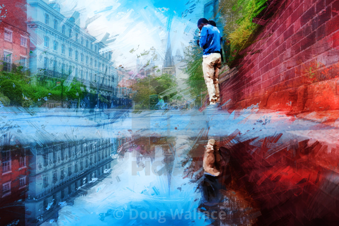 "Hills Road Reflections in Watercolour, Cambridge UK." stock image