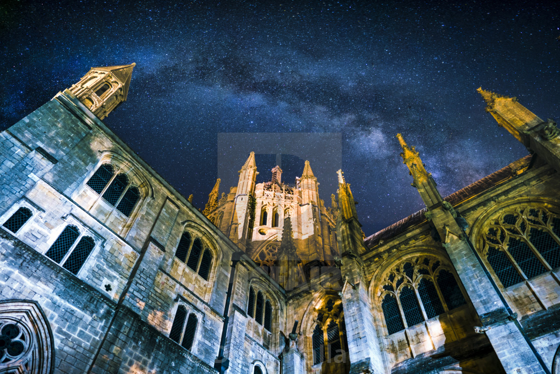 "Milky Way over Ely Cathedral, Cambridgeshire UK." stock image