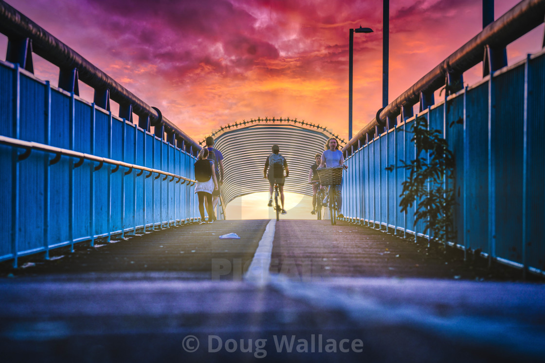 "Cycle Bridge from Coldhams Lane, Cambridge UK." stock image