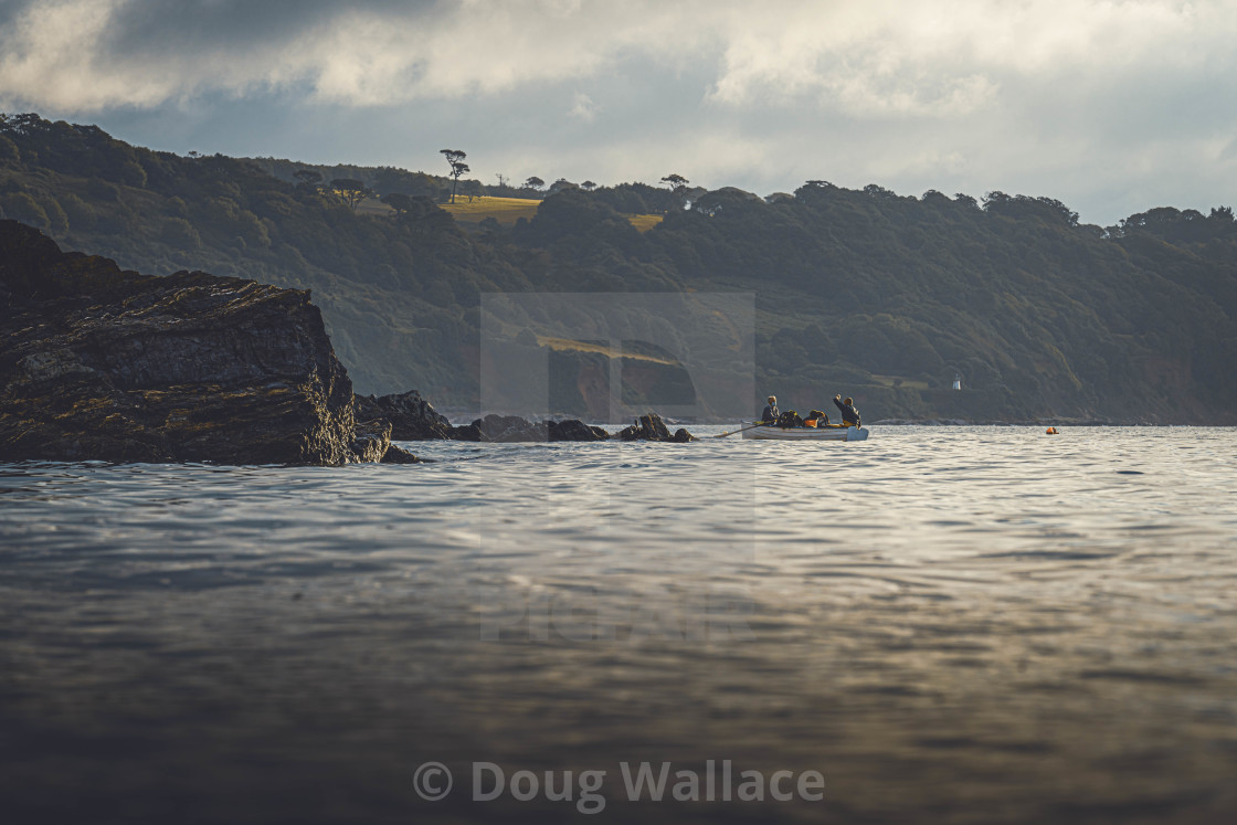 "Early Morning Sea Mist over Cawsand Bay, Cornwall UK." stock image