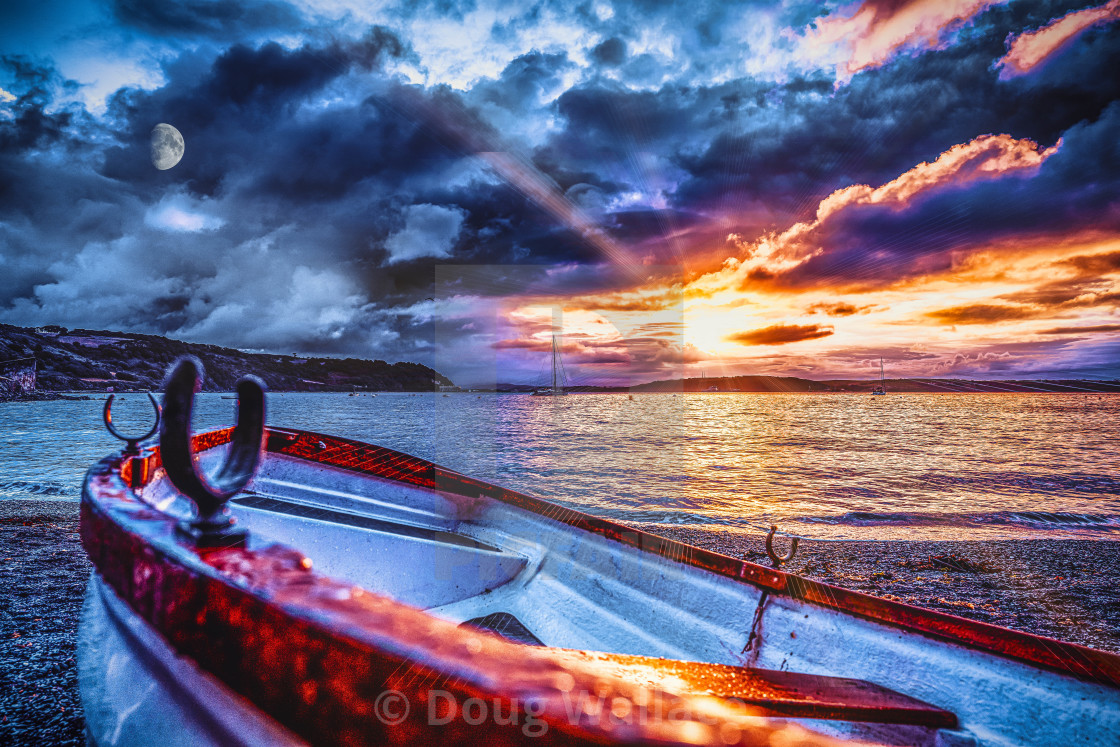 "Sunset from Cawsand Beach, Cornwall UK." stock image