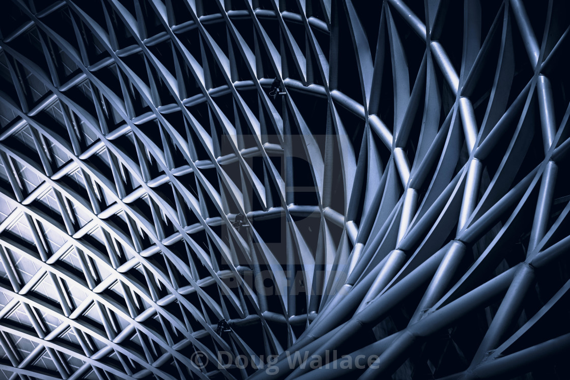 "Architecture from the ceiling of King's Cross Train Station, London UK." stock image