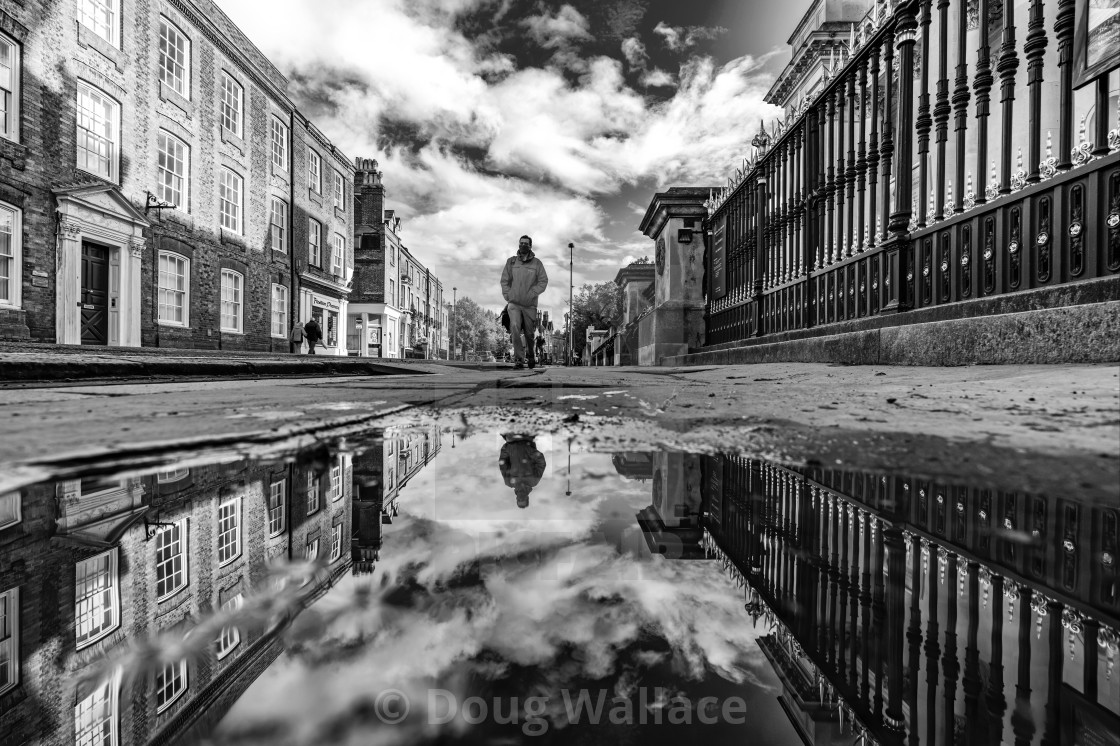 "Black and White Reflections from Trumpington Street, Cambridge UK." stock image