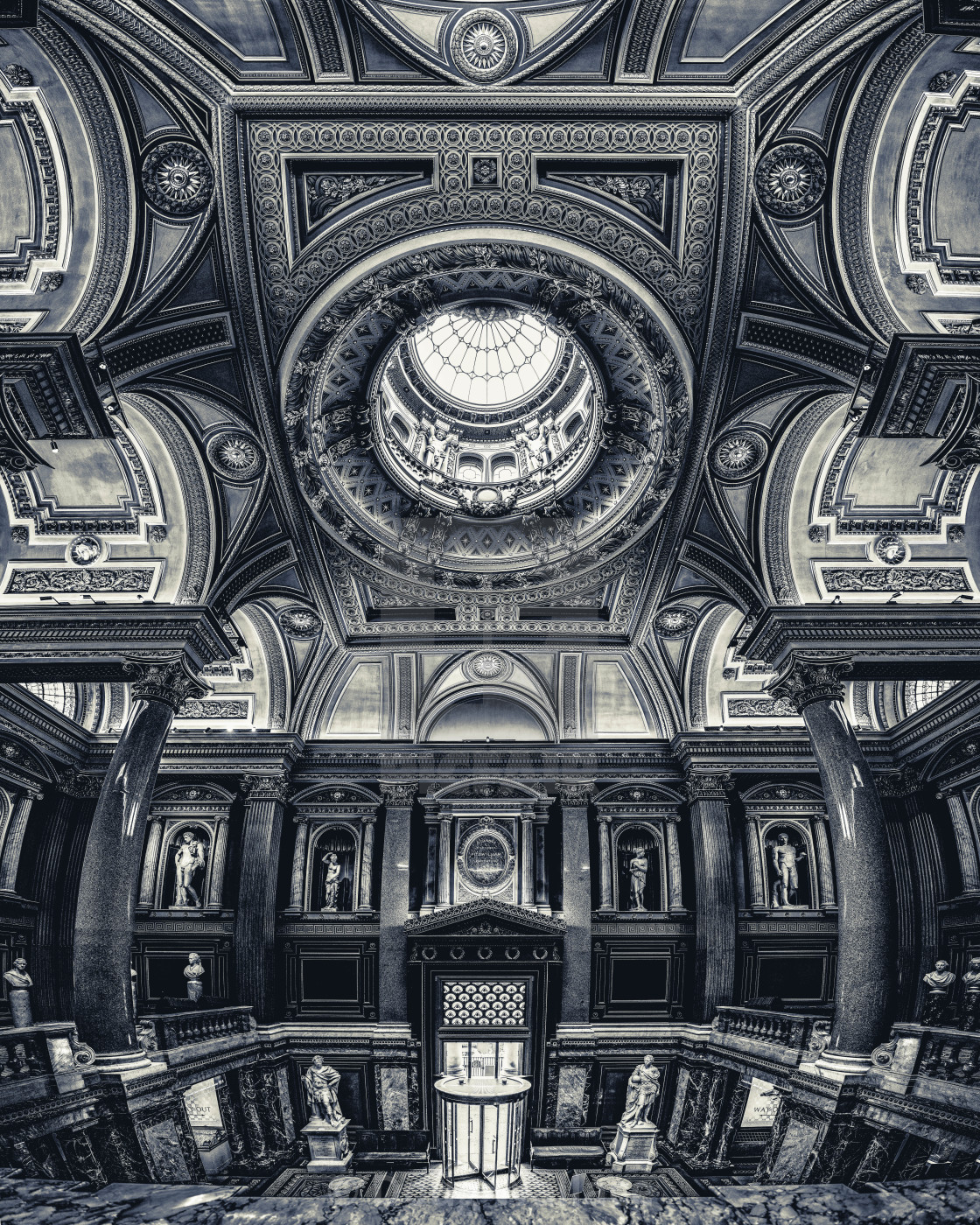 "Fitzwilliam Museum entrance in Black and White, Cambridge UK." stock image