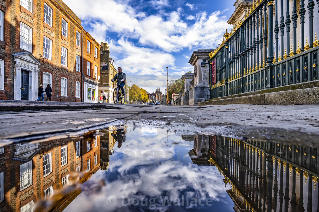 "Reflections from Trumpington Street, Cambridge UK." stock image