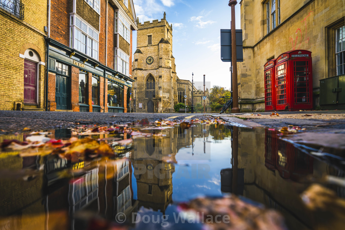 "Autumn reflections from Silver Street, Cambridge UK." stock image